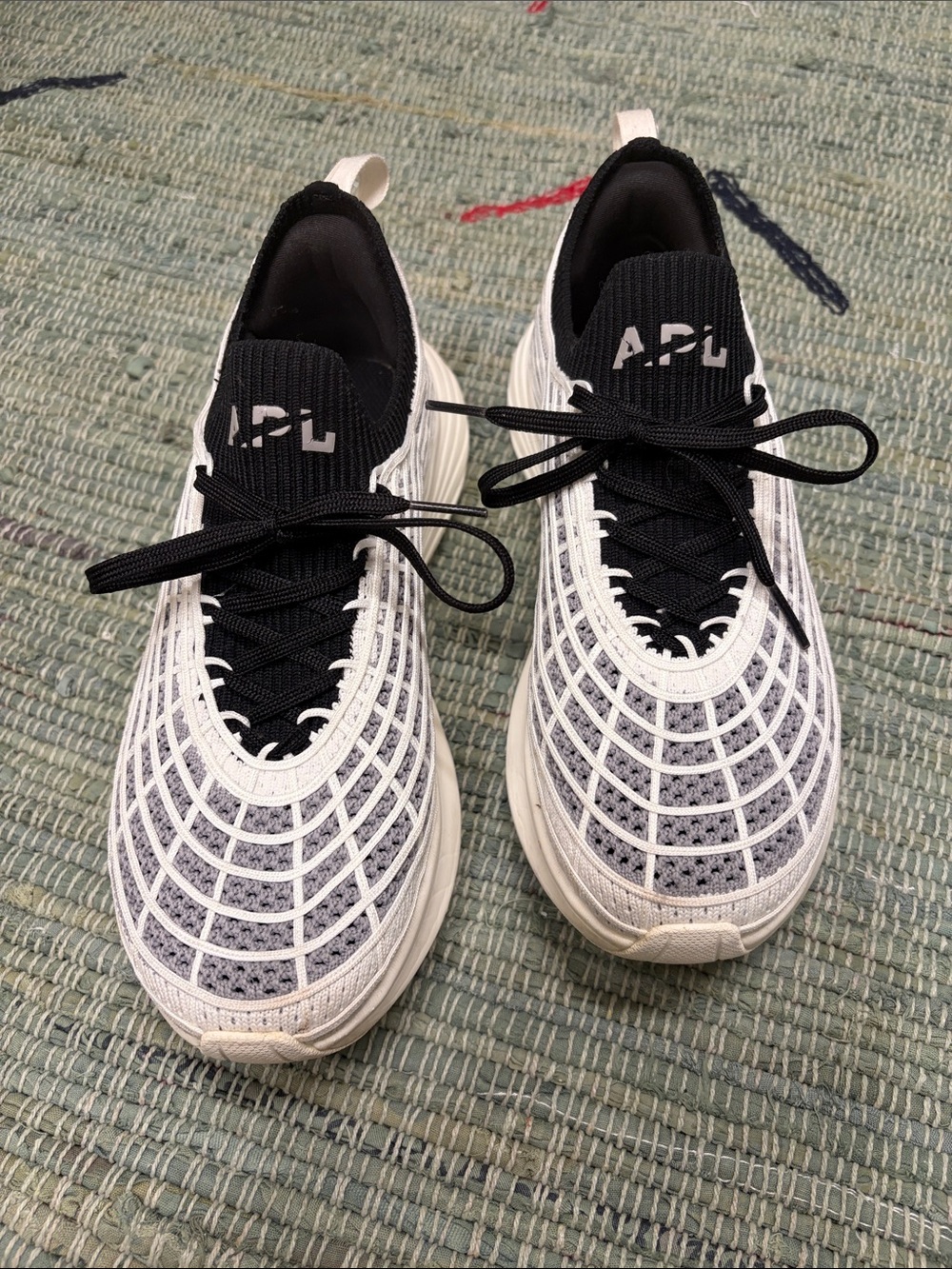 APL White and Black Knit Cage Runner Sneakers